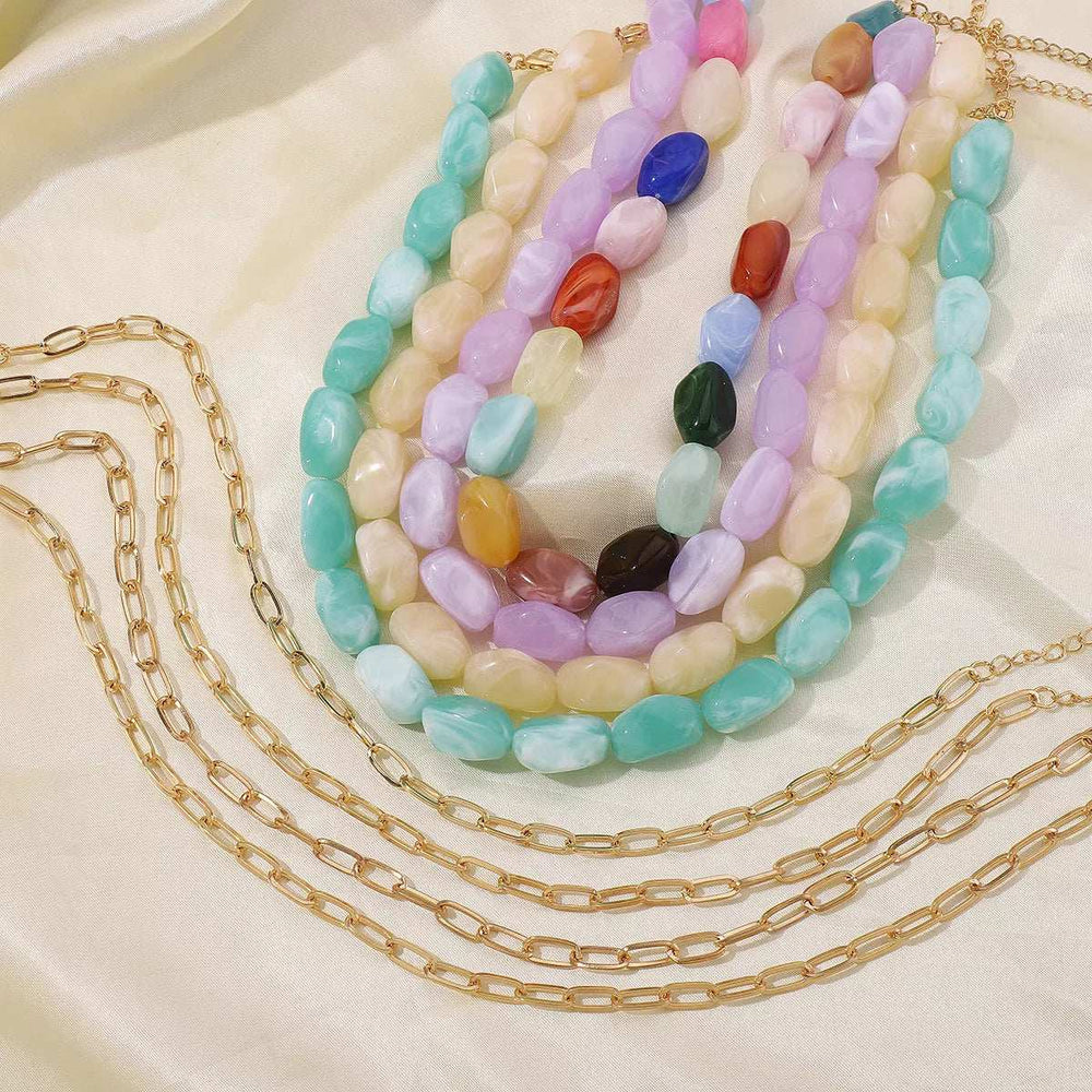 2 Piece Colorful Beaded Chain Necklace - Trendsi - Flyclothing LLC
