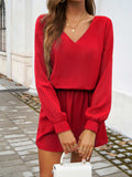 Cutout V-Neck Long Sleeve Mini Dress - Trendsi - Flyclothing LLC