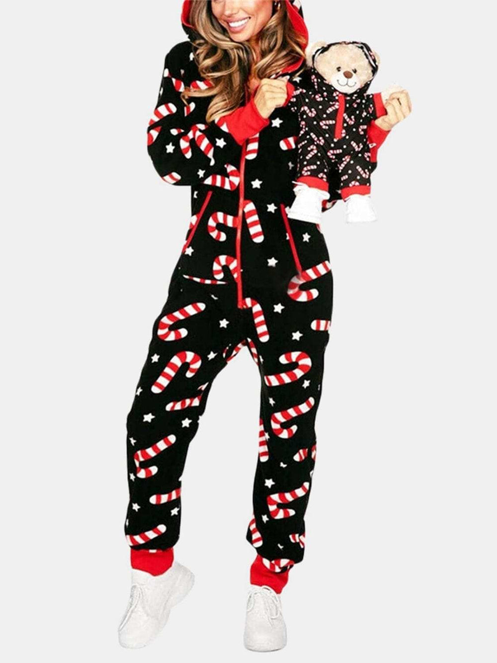 Printed Zip Up Long Sleeve Hooded Jumpsuit - Trendsi - Flyclothing LLC
