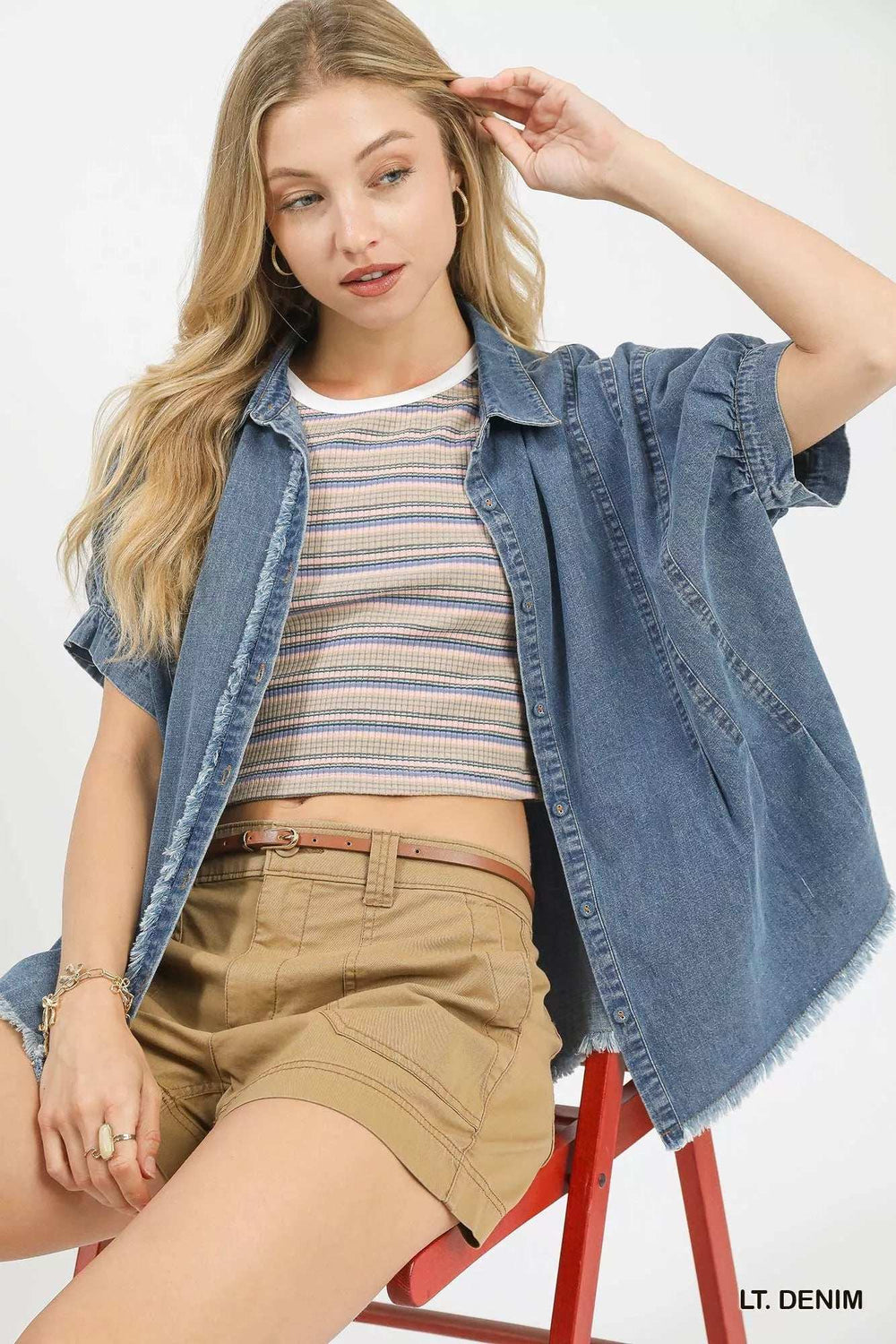 Umgee Washed Denim Oversized Top - Trendsi - Flyclothing LLC