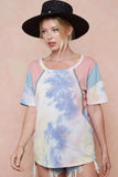 BiBi Tie Dye Printed Cotton Color Block T-Shirt - Trendsi - Flyclothing LLC