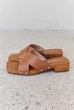 Weeboo Step Into Summer Criss Cross Wooden Clog Mule in Brown - Trendsi - Flyclothing LLC