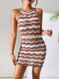 Openwork Striped Spaghetti Strap Knit Dress - Trendsi - Flyclothing LLC
