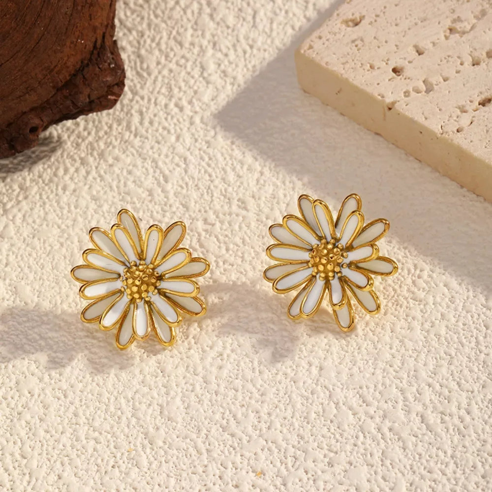 18K Gold-Plated Flower Stud Earrings - Trendsi - Flyclothing LLC