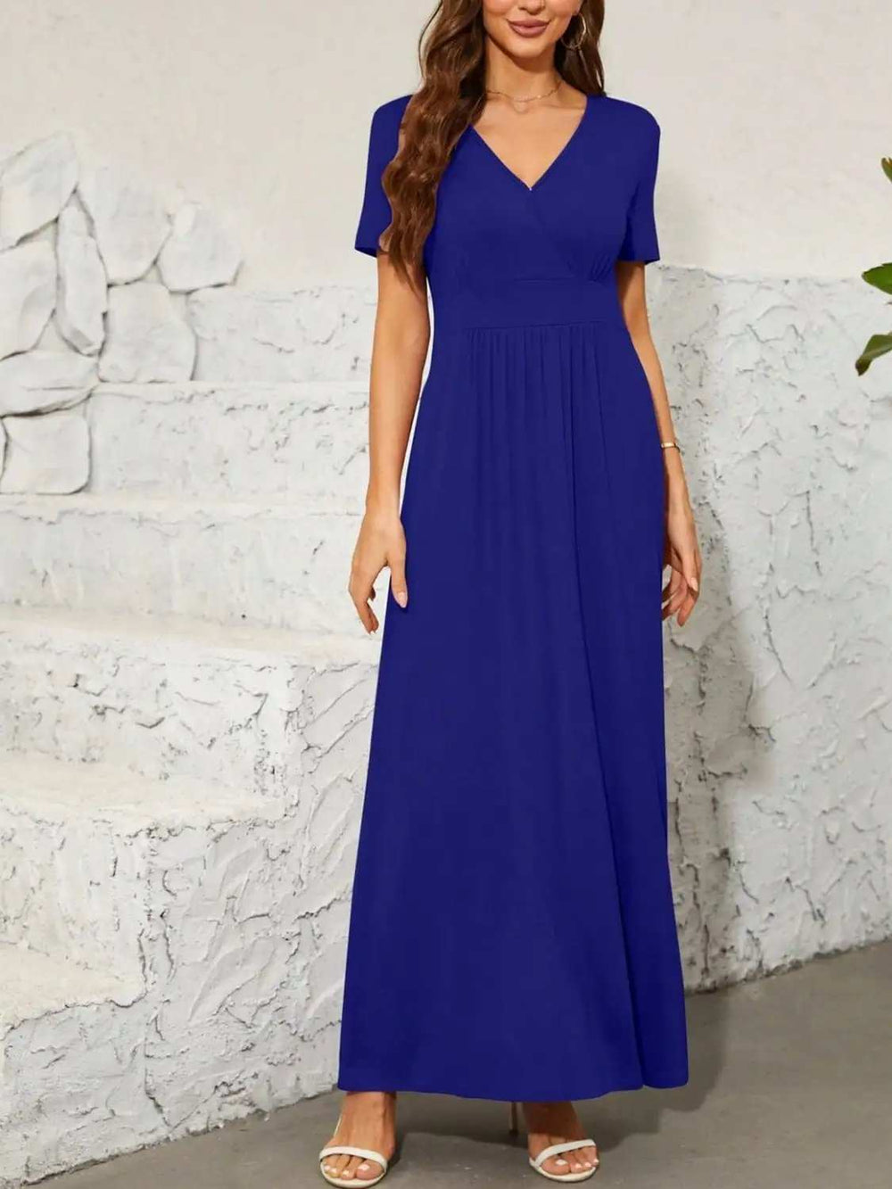 Surplice Short Sleeve Maxi Dress - Trendsi - Flyclothing LLC