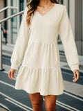 V-Neck Long Sleeve Mini Dress - Trendsi - Flyclothing LLC