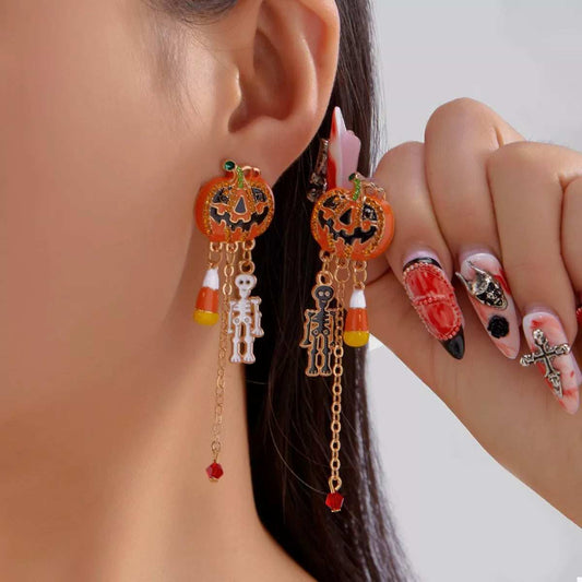 Halloween Pumpkin Drop Chain Earrings - Trendsi - Flyclothing LLC