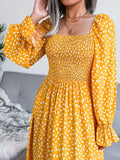 Smocked Square Neck Flounce Sleeve Dress - Trendsi - Flyclothing LLC