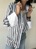 Striped Collared Neck Long Sleeve Shirt - Trendsi - Flyclothing LLC