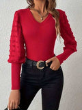 Swiss Dot V-Neck Long Sleeve Top - Trendsi - Flyclothing LLC