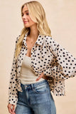 BiBi Crinkle Polka Dot Ruffled Hem Button Up Shirt Top - Trendsi - Flyclothing LLC