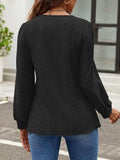 Eyelet Round Neck Long Sleeve Top - Trendsi - Flyclothing LLC