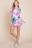 BOMBOM Floral V-Neck Short Sleeve T-Shirt - Trendsi - Flyclothing LLC