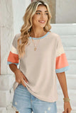 Lovelet Color Block Round Neck Half Sleeve T-Shirt - Trendsi - Flyclothing LLC
