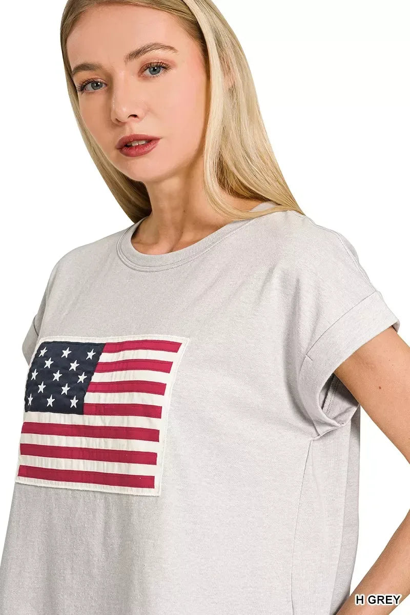 Zenana Round Neck Short Sleeve American Flag T-Shirt - Trendsi - Flyclothing LLC