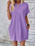 Pocketed Round Neck Short Sleeve Dress - Trendsi - Flyclothing LLC