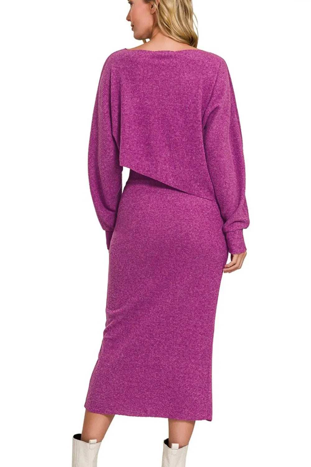 Zenana Ribbed Asymmetric Hem and Sleeve Top & Skirt Set - Trendsi - Flyclothing LLC
