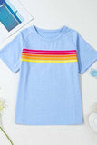 Striped Round Neck Short Sleeve T-Shirt - Trendsi - Flyclothing LLC