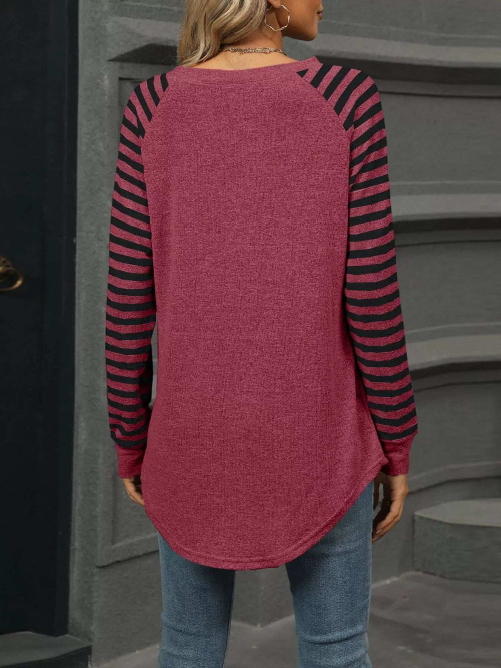 Striped Round Neck Raglan Sleeve T-Shirt - Trendsi - Flyclothing LLC