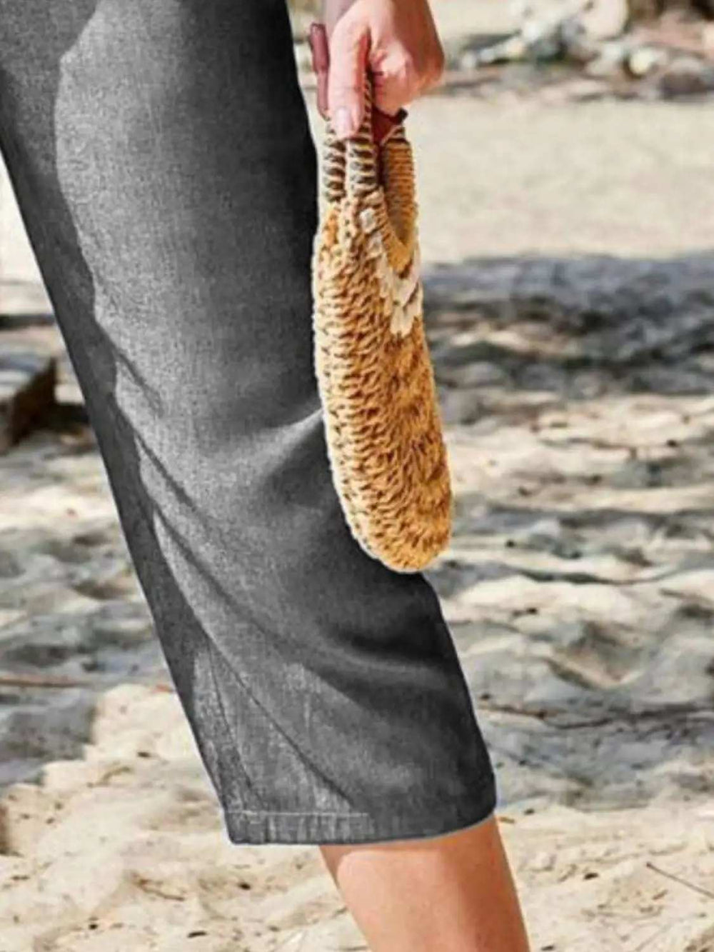 Pocketed Elastic Waist Capris - Trendsi - Flyclothing LLC