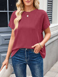 Lovelet Round Neck Short Sleeve Rib T-Shirt - Trendsi - Flyclothing LLC