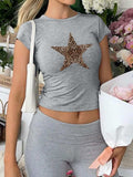 Devine Star Round Neck Short Sleeve T-Shirt - Trendsi - Flyclothing LLC