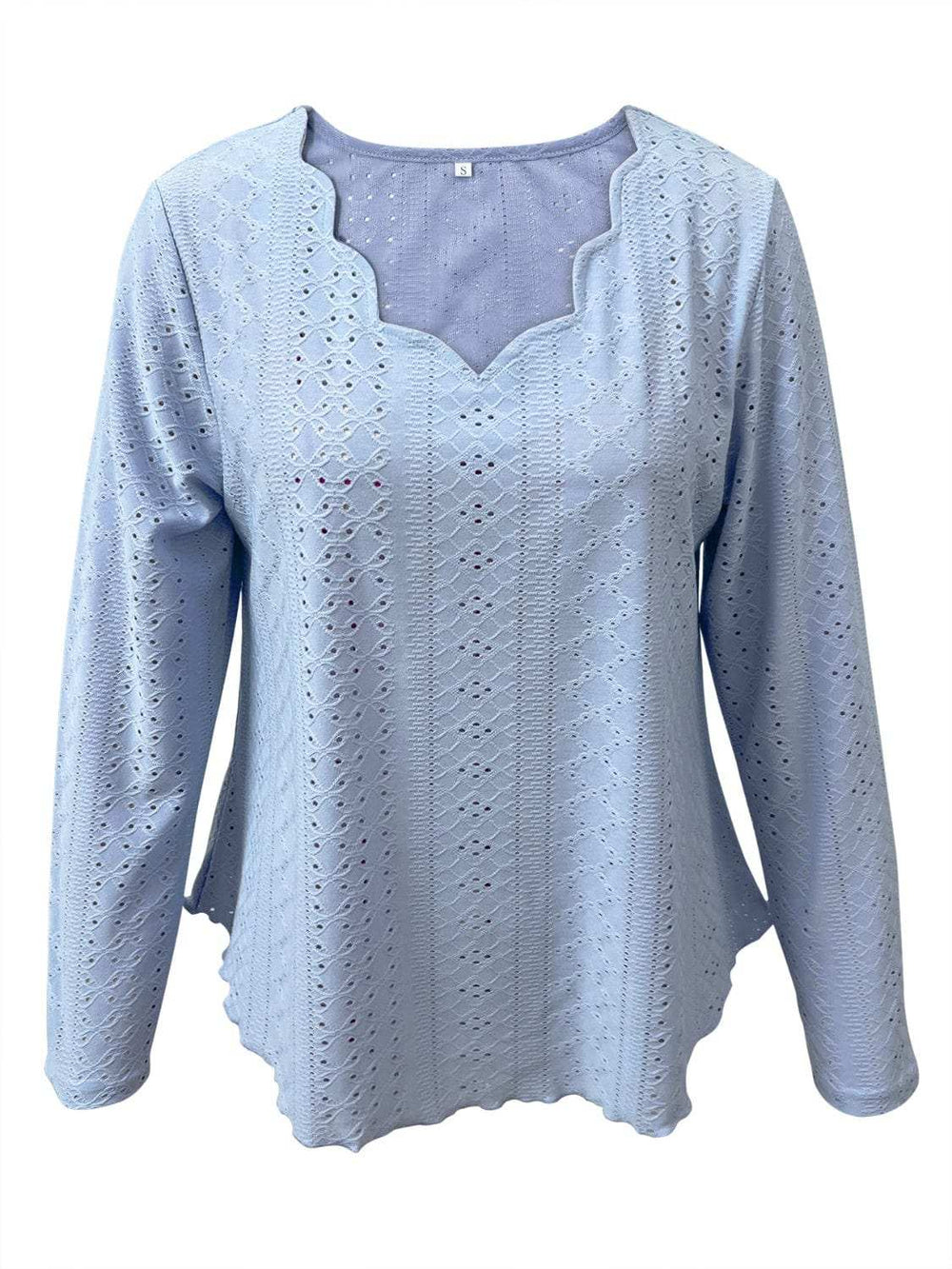 Eyelet Long Sleeve Blouse - Trendsi - Flyclothing LLC