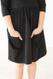 Black 3/4 Sleeve Pocket Twirl Dress - Mila & Rose ® - Flyclothing LLC