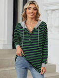 Drawstring Striped Long Sleeve Hoodie - Trendsi - Flyclothing LLC