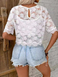 Flower Texture Round Neck Short Sleeve Top - Trendsi - Flyclothing LLC