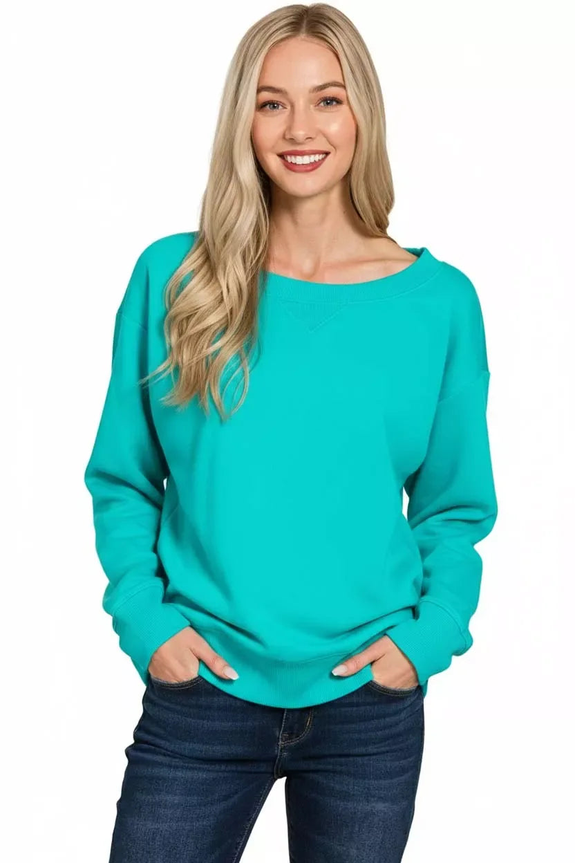 Zenana Fleece Boat Neck Sweatshirt - Trendsi - Flyclothing LLC