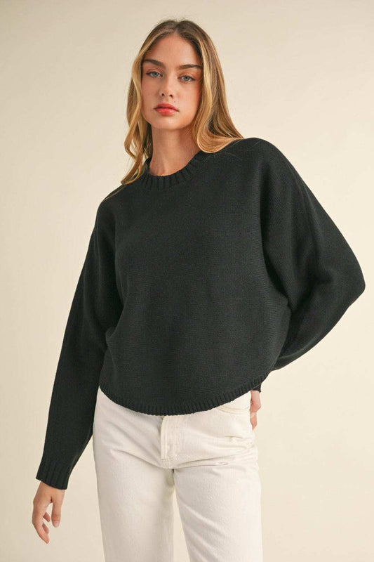 Mable Round Neck Dolman Sleeve Cropped Sweater - Trendsi - Flyclothing LLC