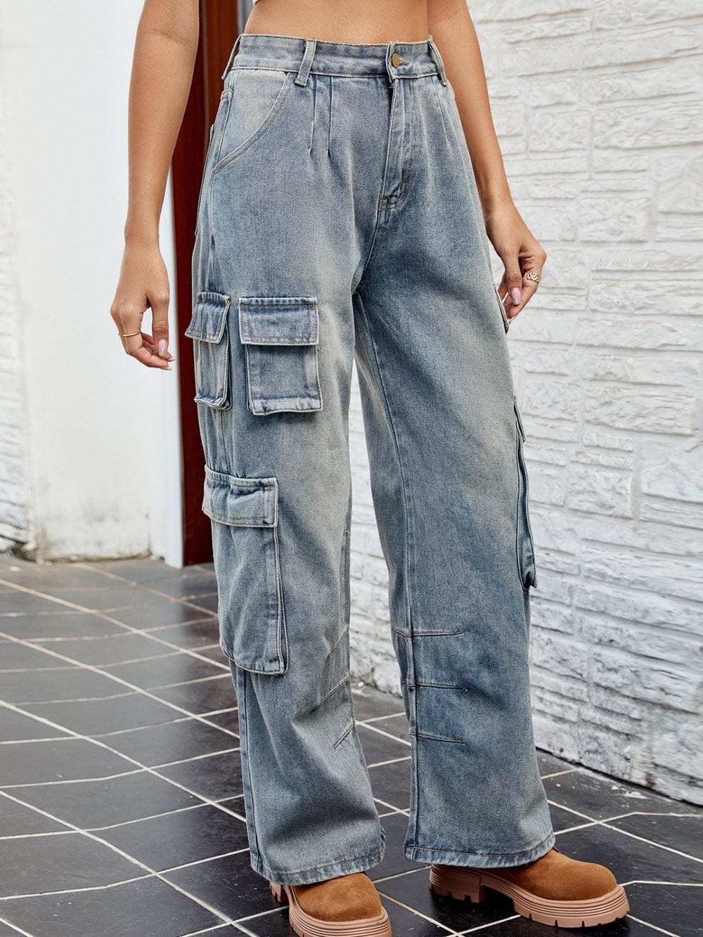 Washed Jeans with Pockets - Trendsi - Flyclothing LLC