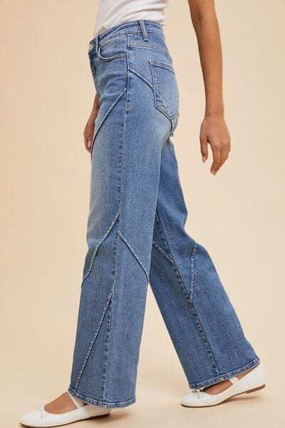 Annie Wear Decorative Seams Wide Leg Jeans - Trendsi - Flyclothing LLC