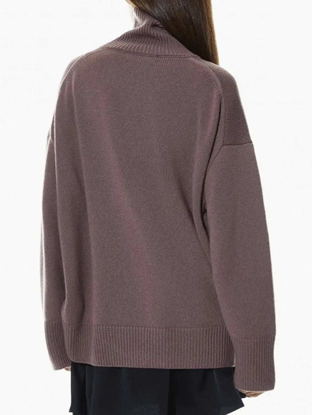 Ribbed Detail Turtleneck Dropped Shoulder Sweater - Trendsi - Flyclothing LLC