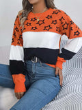 Star Contrast Round Neck Sweater - Trendsi - Flyclothing LLC