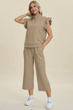 Double Take Full Size Texture Ruffle Short Sleeve Top and Wide Leg Pants Set - Trendsi - Flyclothing LLC