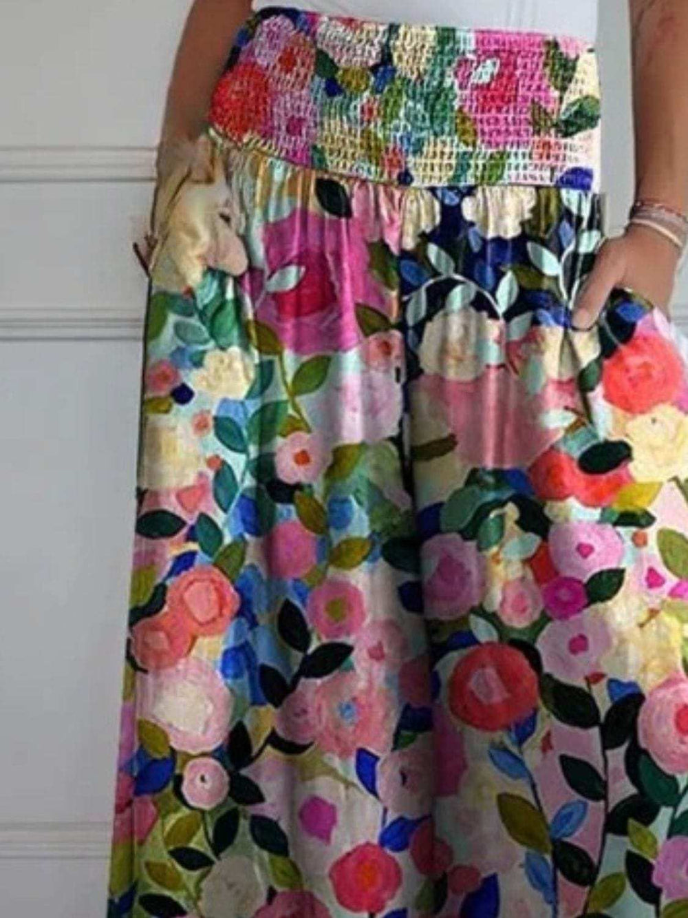 Full Size Smocked Wide Leg Pants with Pockets - Trendsi - Flyclothing LLC