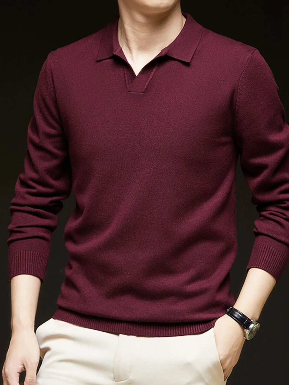 Men's Full Size Collared Neck Long Sleeve Polo Plus Size - Trendsi - Flyclothing LLC