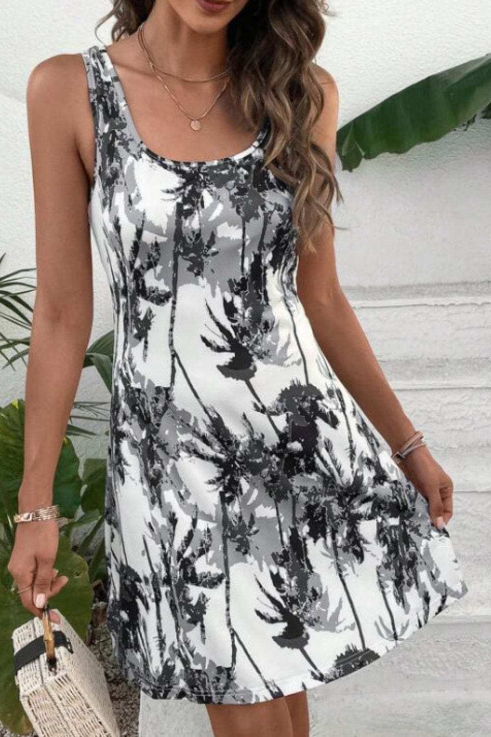 Printed Scoop Neck Wide Strap Mini Dress - Trendsi - Flyclothing LLC