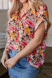 Floral Tie Neck Short Sleeve Blouse - Trendsi - Flyclothing LLC