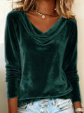 Velvet Cowl Neck Long Sleeve Top - Trendsi - Flyclothing LLC