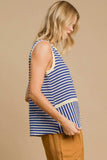 Umgee Round Neck Texture Striped Tank - Trendsi - Flyclothing LLC