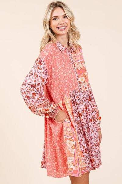 Mittoshop Floral Button Detail Long Sleeve Shirt Dress - Trendsi - Flyclothing LLC