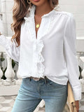 Lace Detail Ruffled Round Neck Long Sleeve Shirt - Trendsi - Flyclothing LLC