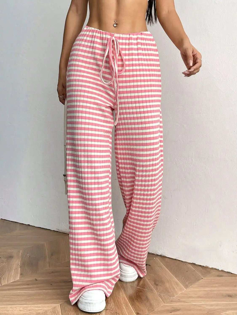 Tied Striped Wide Leg Pants - Trendsi - Flyclothing LLC