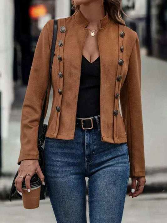 Decorative Button Open Front Long Sleeve Jacket - Trendsi - Flyclothing LLC