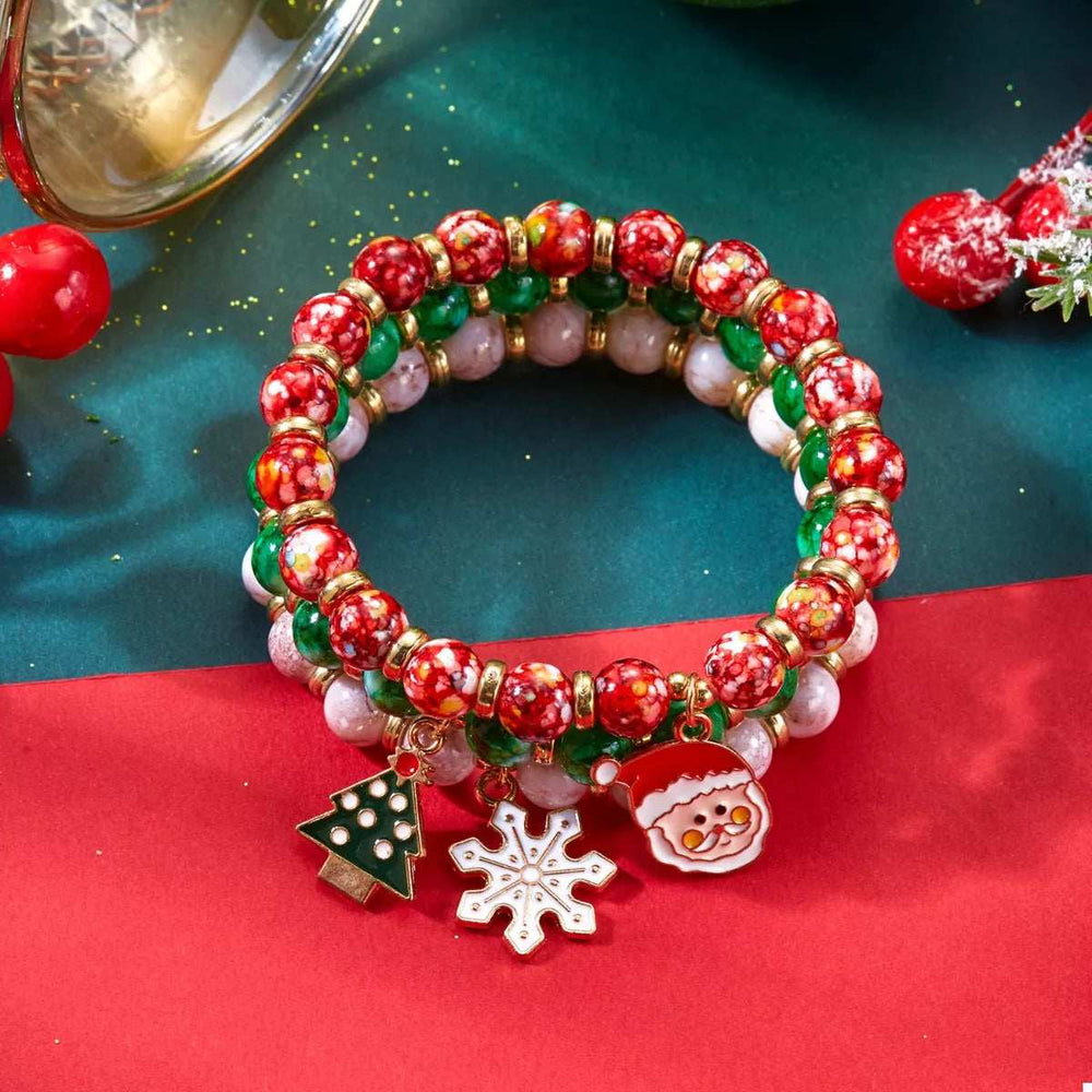 3 Piece Christmas Charm Beaded Bracelet - Trendsi - Flyclothing LLC