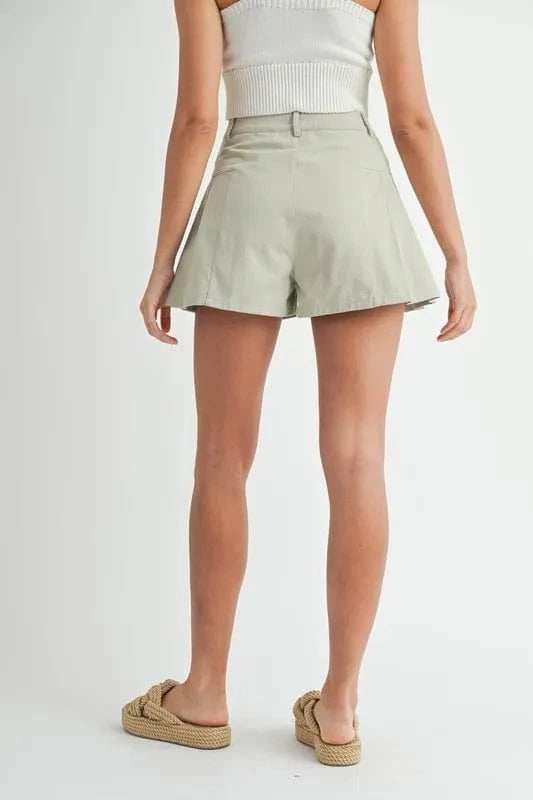 MABLE Pleated High Waist Twill Shorts - Trendsi - Flyclothing LLC