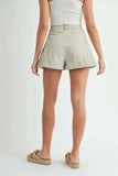 MABLE Pleated High Waist Twill Shorts - Trendsi - Flyclothing LLC